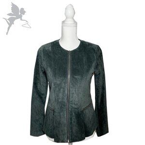 ECRU Genuine Suede Forest Green Moto Jacket